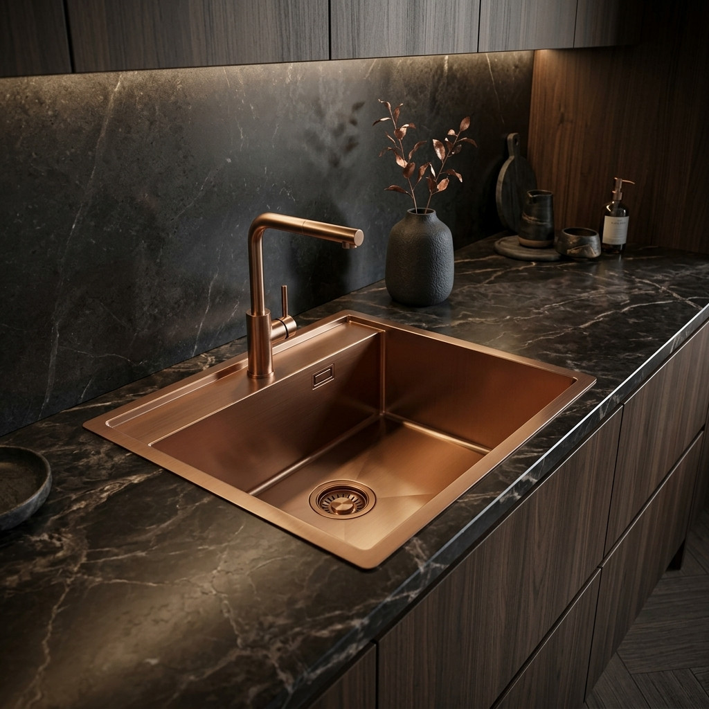 Pure.Sink Luxion Copper sink 51x50 cm Tapwing with tap hole PLX5150T-62